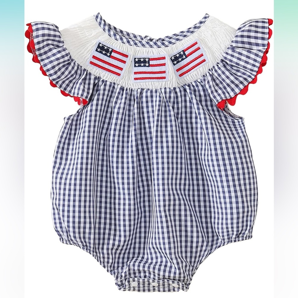 Blue Baby Romper with American Flag Detail